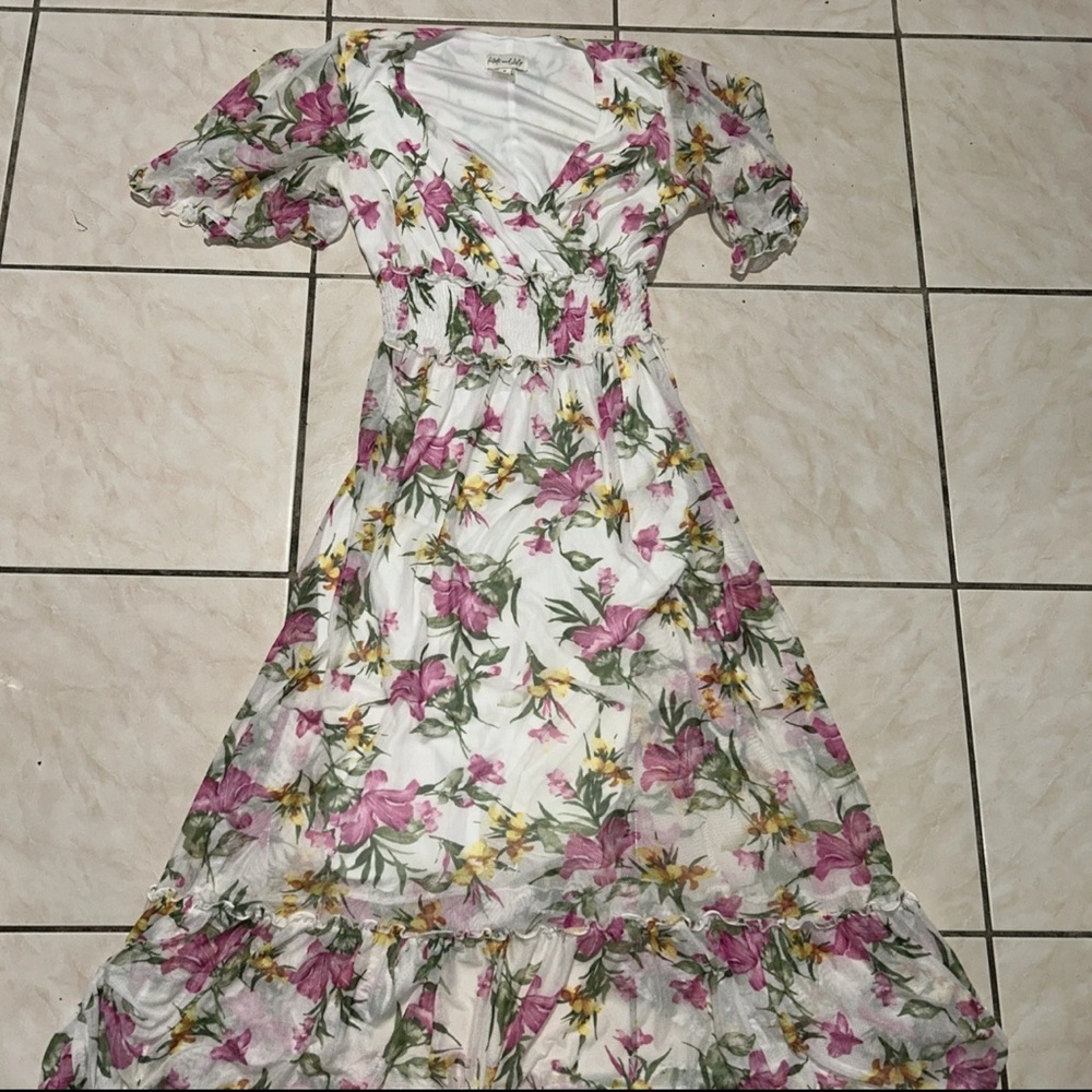 Fashion Nova Floral Maxi Dress in White and Pink